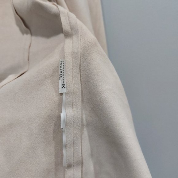 Zara Waterfall Open Front Faux Suede Blazer Jacket Coat Large Beige - Picture 5 of 5